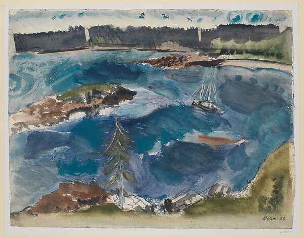 Blue Sea, Small Point, Maine, John Marin (American, Rutherford, New Jersey 1870–1953 Cape Split, Maine), Watercolor with scraping, graphite, and charcoal on paper 