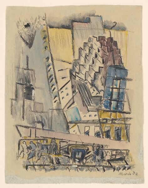 New York City, John Marin (American, Rutherford, New Jersey 1870–1953 Cape Split, Maine), Watercolor and crayon and charcoal on board 