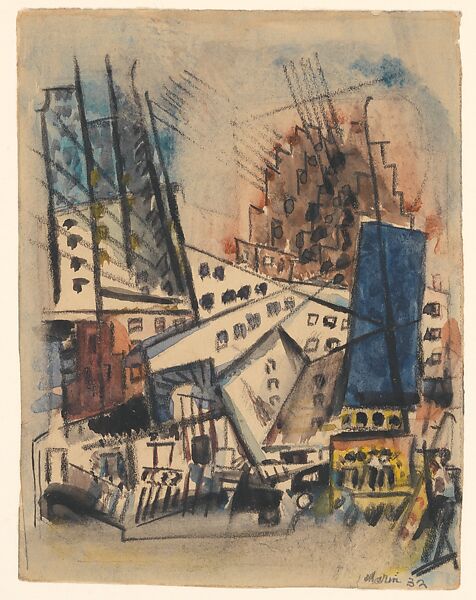 New York City, John Marin (American, Rutherford, New Jersey 1870–1953 Cape Split, Maine), Watercolor and crayon on paper 