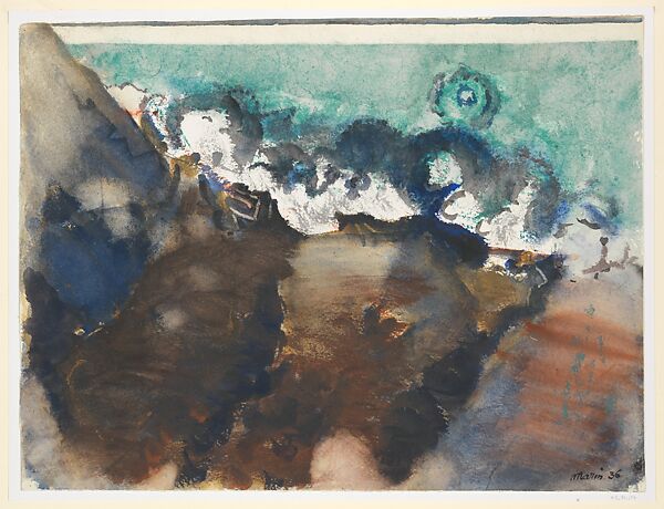 Sea and Ledges, Green and Brown, Maine, John Marin (American, Rutherford, New Jersey 1870–1953 Cape Split, Maine), Watercolor and crayon on paper 