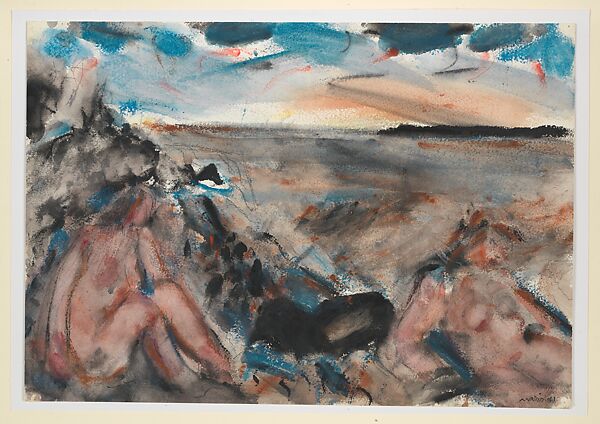 Bathers, Addison, Maine, John Marin (American, Rutherford, New Jersey 1870–1953 Cape Split, Maine), Watercolor and opaque watercolor with graphite and orange pencil on paper 