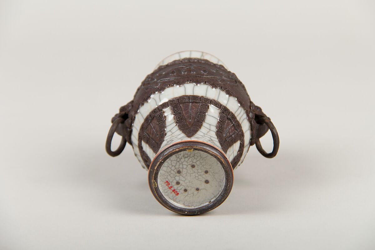 Vase with archaistic decoration, Porcelain with crackled glaze and brown biscuit-relief decoration simulating bronze (Jingdezhen ware), China