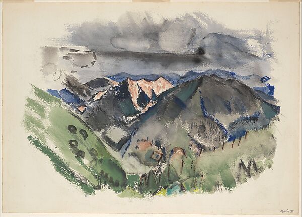 Blue Mountain on the Circle Drive near Taos, John Marin (American, Rutherford, New Jersey 1870–1953 Cape Split, Maine), Watercolor, crayon, and graphite on paper 