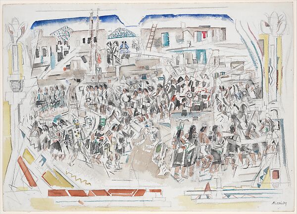 Dance of the Santo Domingo Indians, John Marin (American, Rutherford, New Jersey 1870–1953 Cape Split, Maine), Watercolor and crayon on paper 