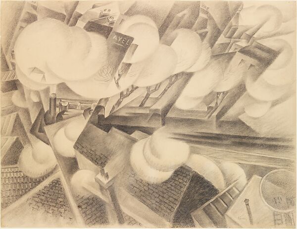 Train in the City, Gino Severini  Italian, Charcoal on paper