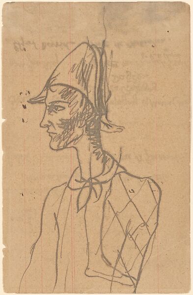 Study of a Harlequin, Pablo Picasso (Spanish, Malaga 1881–1973 Mougins, France), Ink on ledger paper 