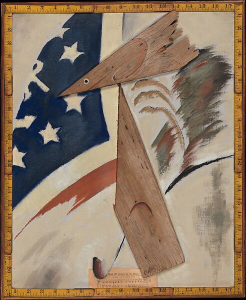 Portrait of Ralph Dusenberry, Arthur Dove  American, Oil, folding wooden rulers, wood, and cut-and-pasted printed paper on canvas