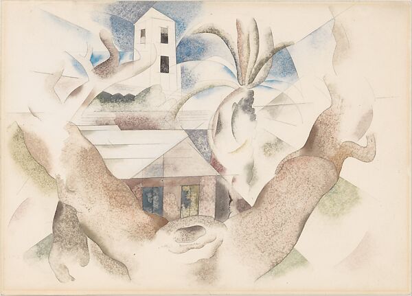 Bermuda No. 1, Tree and House, Charles Demuth (American, Lancaster, Pennsylvania 1883–1935 Lancaster, Pennsylvania), Watercolor and graphite with collage of cut paper with watercolor and graphite on paper 