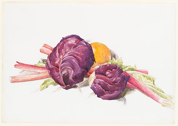 Red Cabbages, Rhubarb and Orange, Charles Demuth (American, Lancaster, Pennsylvania 1883–1935 Lancaster, Pennsylvania), Watercolor and graphite on paper 