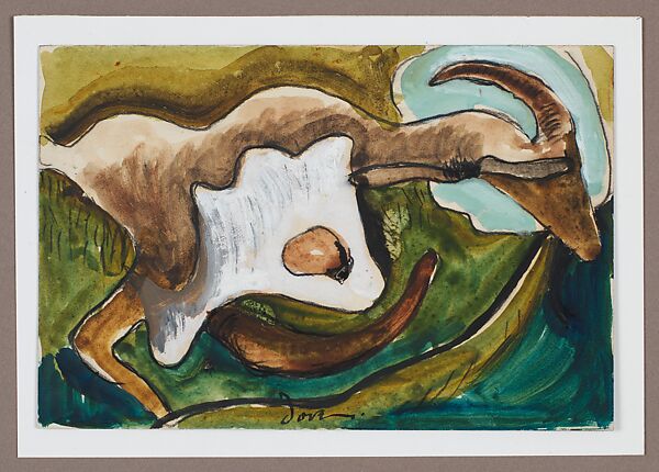 Study for "Goat", Arthur Dove (American, Canandaigua, New York 1880–1946 Huntington, New York), Watercolor, gouache, and graphite on paperboard 