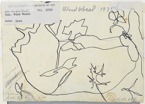 Wind Wheel (recto); Landscape with Weather Vane (verso), Arthur Dove (American, Canandaigua, New York 1880–1946 Huntington, New York), Watercolor, gouache, and ink on paper (recto); ink and graphite on paper (verso)