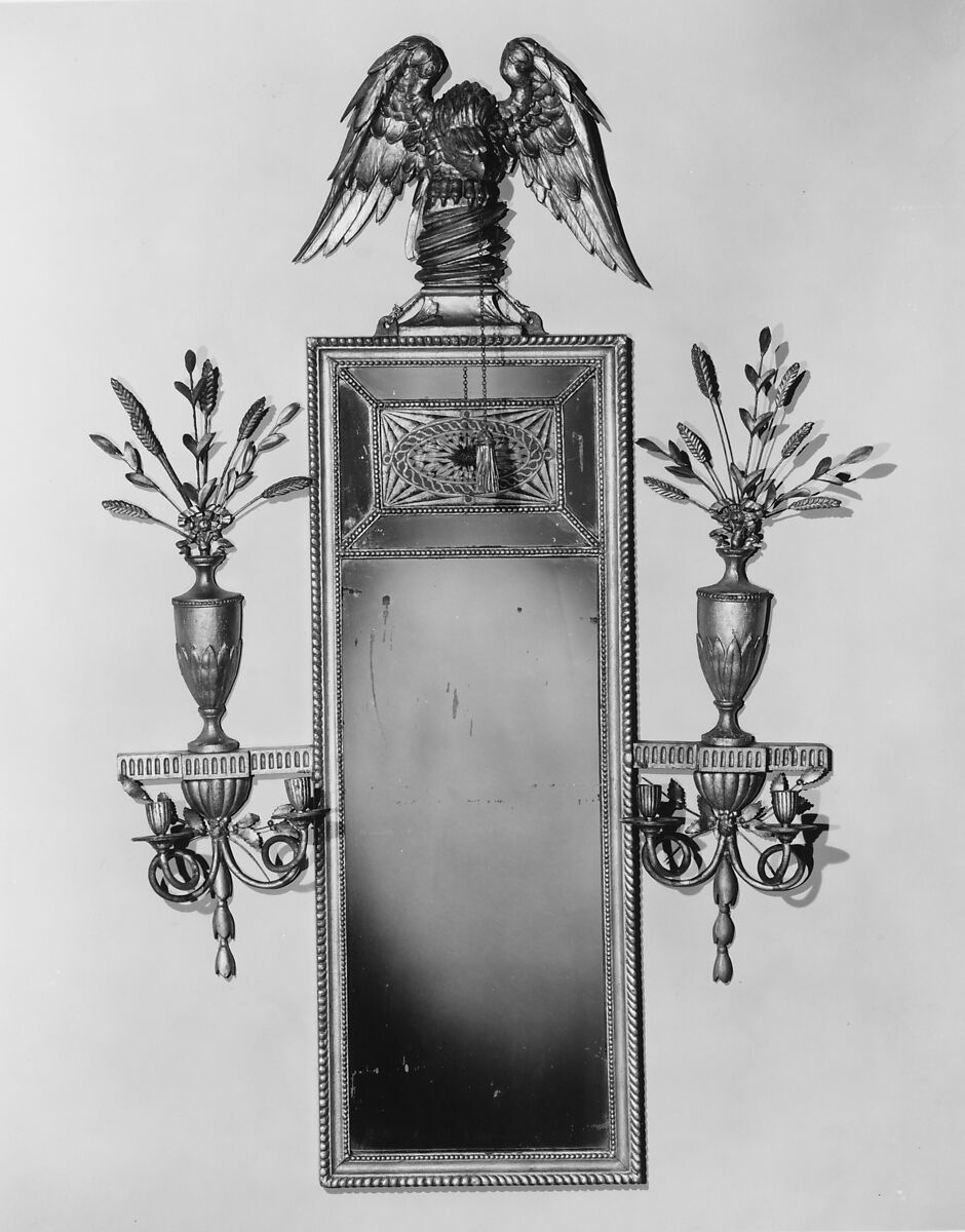 Looking Glass, Gilded gesso, verre eglomise with pine, wire, American