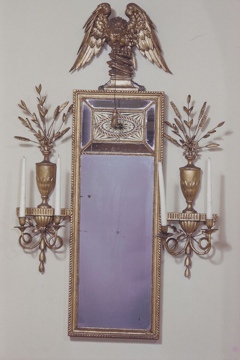 Looking Glass, Gilded gesso, verre eglomise with pine, wire, American