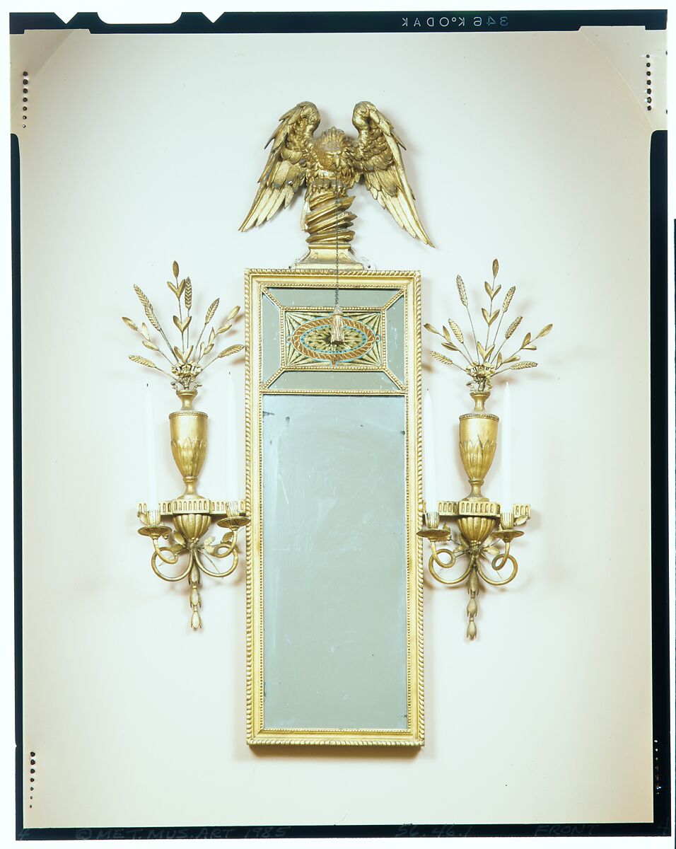 Looking Glass, Gilded gesso, verre eglomise with pine, wire, American