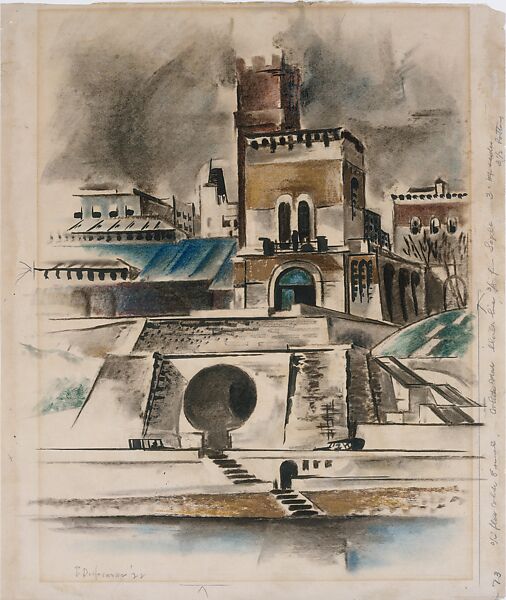 The Water Gate, Preston Dickinson (American, New York, New York 1889–1930 Irun, Spain), Brush and black ink, charcoal, watercolor, and pastel on paper 