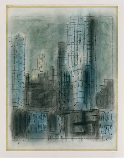 Mid-Manhattan, Lyonel Charles Feininger (American, New York 1871–1956 New York), Watercolor, charcoal, and pen and black ink on paper 