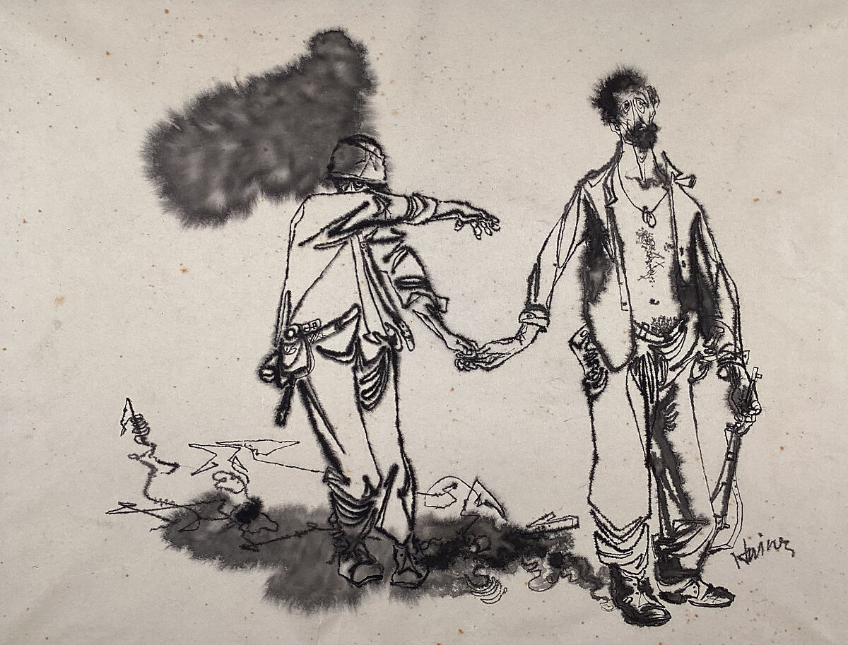 Battle Fatigue, Richard Haines (American, Marion, Iowa 1906–1984 Los Angeles, California), Pen and black ink and wash on paper 