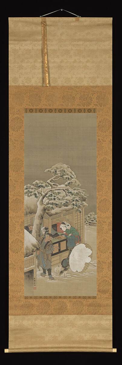 In Front of a Shop, Katsushika Hokusai (Japanese, Tokyo (Edo) 1760–1849 Tokyo (Edo)), Hanging scroll; ink and color on silk, Japan
