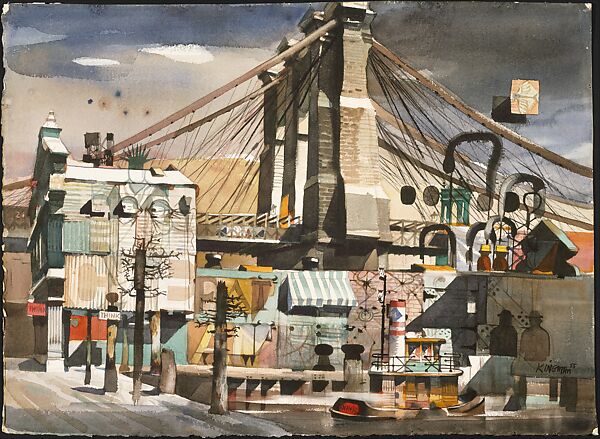 South Street Bridge, Dong Kingman (American, Oakland, California 1911–2000 New York), Watercolor on paper 