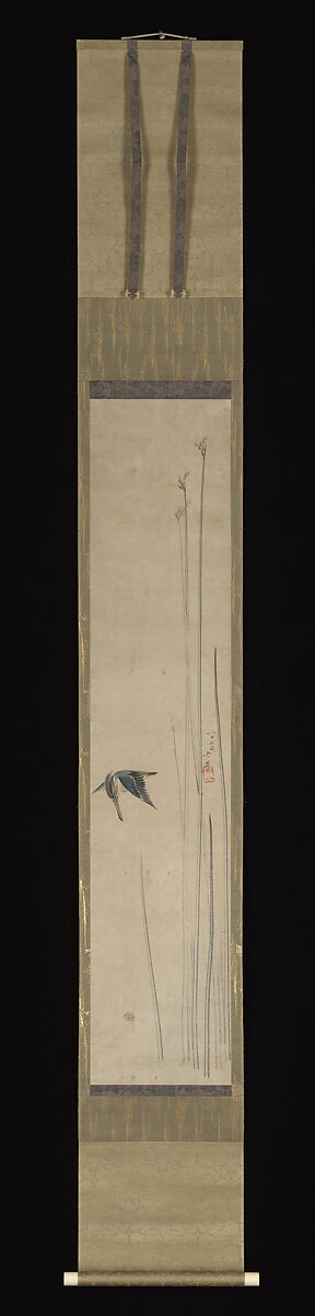 Kingfisher and Bulrushes, Formerly attributed to Katsushika Hokusai (Japanese, Tokyo (Edo) 1760–1849 Tokyo (Edo)), Hanging scroll; ink and color on paper, Japan