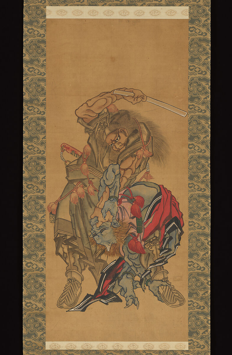 Shōki, the Demon Queller, Katsushika Hokusai (Japanese, Tokyo (Edo) 1760–1849 Tokyo (Edo)), Hanging scroll; ink and color on silk, Japan 