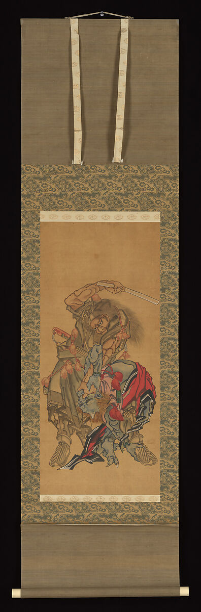 Shōki, the Demon Queller, Katsushika Hokusai (Japanese, Tokyo (Edo) 1760–1849 Tokyo (Edo)), Hanging scroll; ink and color on silk, Japan