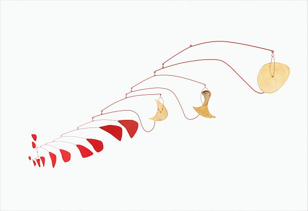 Red Gongs, Alexander Calder (American, Philadelphia, Pennsylvania 1898–1976 New York), Painted aluminum, brass, steel rod, and wire