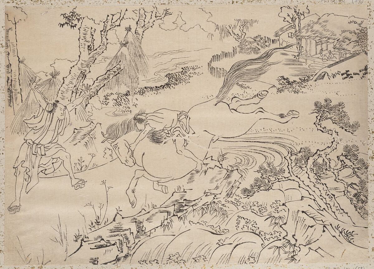 Album of Sketches by Katsushika Hokusai and His Disciples, Katsushika Hokusai (Japanese, Tokyo (Edo) 1760–1849 Tokyo (Edo)) and others, Album of one hundred and nine leaves; ink on paper, ink and color on paper, Japan