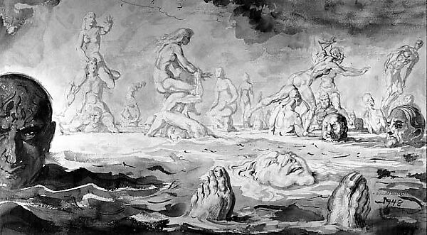 Water Sports, Reginald Marsh (American (born France), Paris 1898–1954 Dorset, Vermont), Watercolor and ink over graphite on paper 