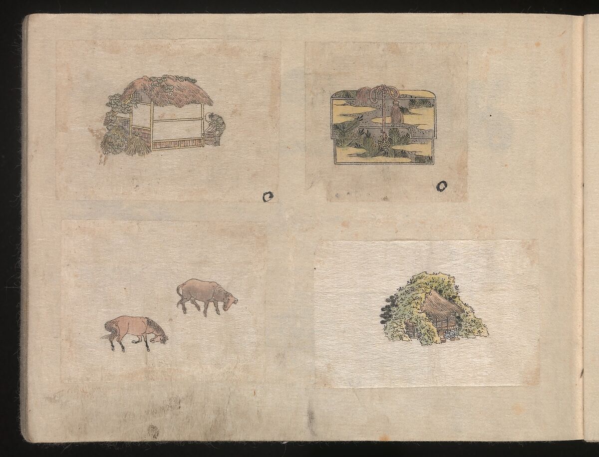 Miniature Drawings for Craftspeople, Katsushika Hokusai (Japanese, Tokyo (Edo) 1760–1849 Tokyo (Edo)), Two albums pasted with 548 drawings; ink and color on paper, Japan