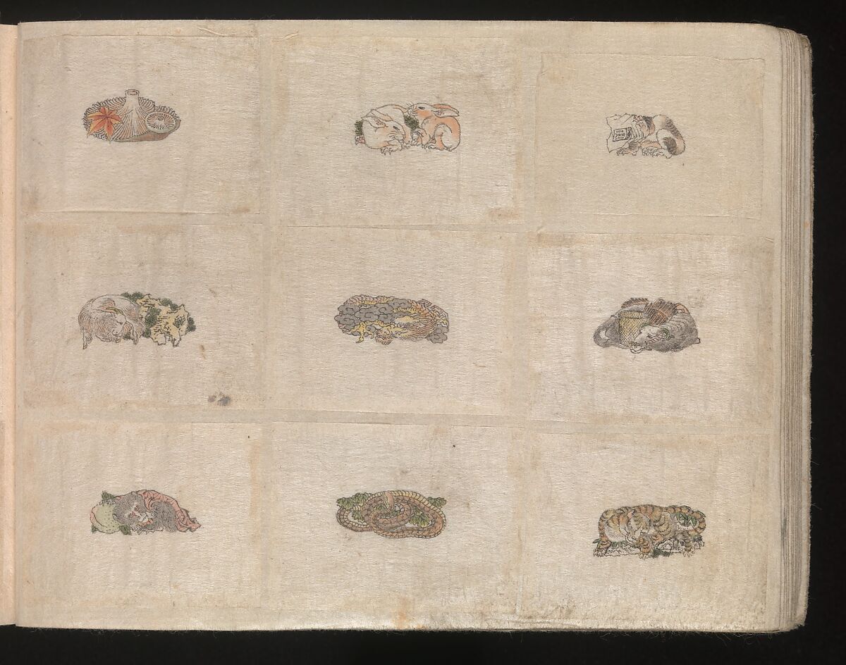 Miniature Drawings for Craftspeople, Katsushika Hokusai (Japanese, Tokyo (Edo) 1760–1849 Tokyo (Edo)), Two albums pasted with 548 drawings; ink and color on paper, Japan