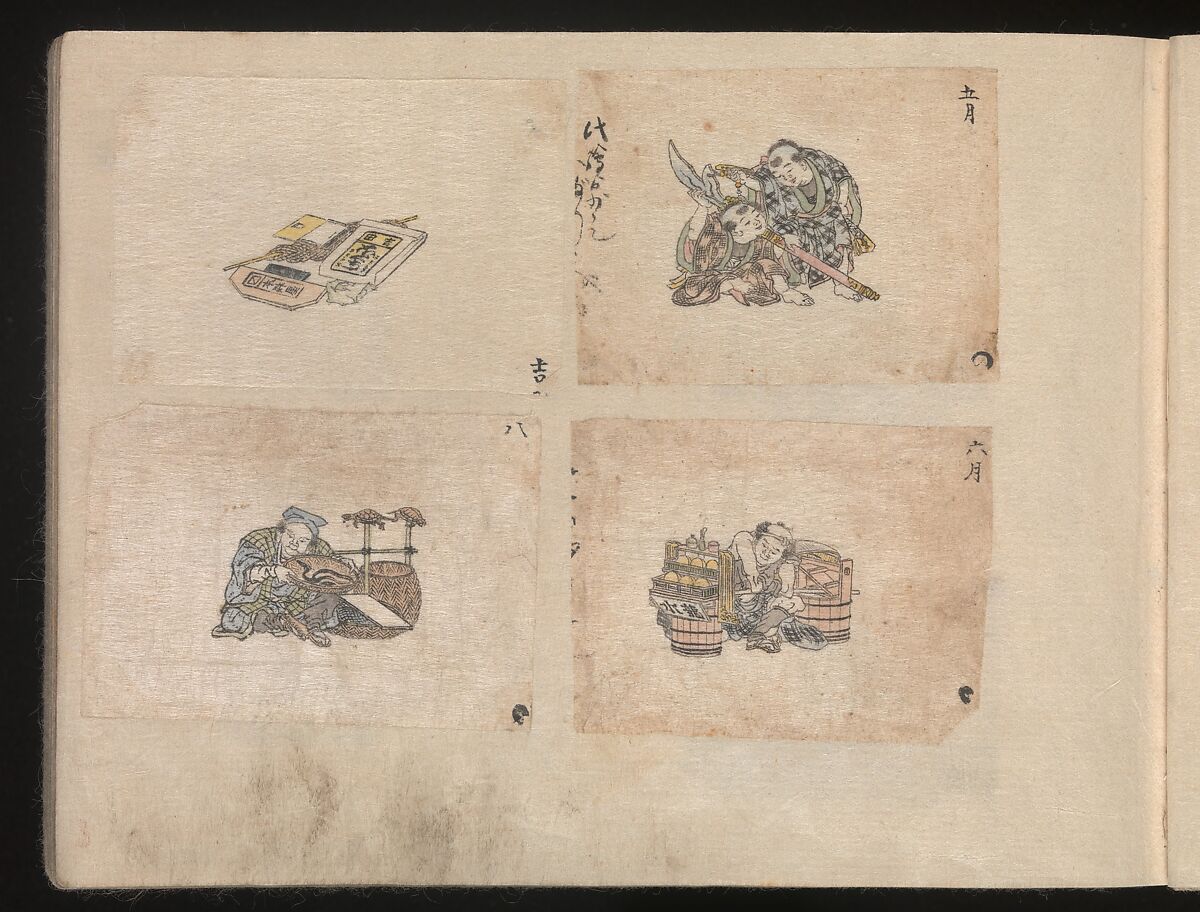 Miniature Drawings for Craftspeople, Katsushika Hokusai (Japanese, Tokyo (Edo) 1760–1849 Tokyo (Edo)), Two albums pasted with 548 drawings; ink and color on paper, Japan