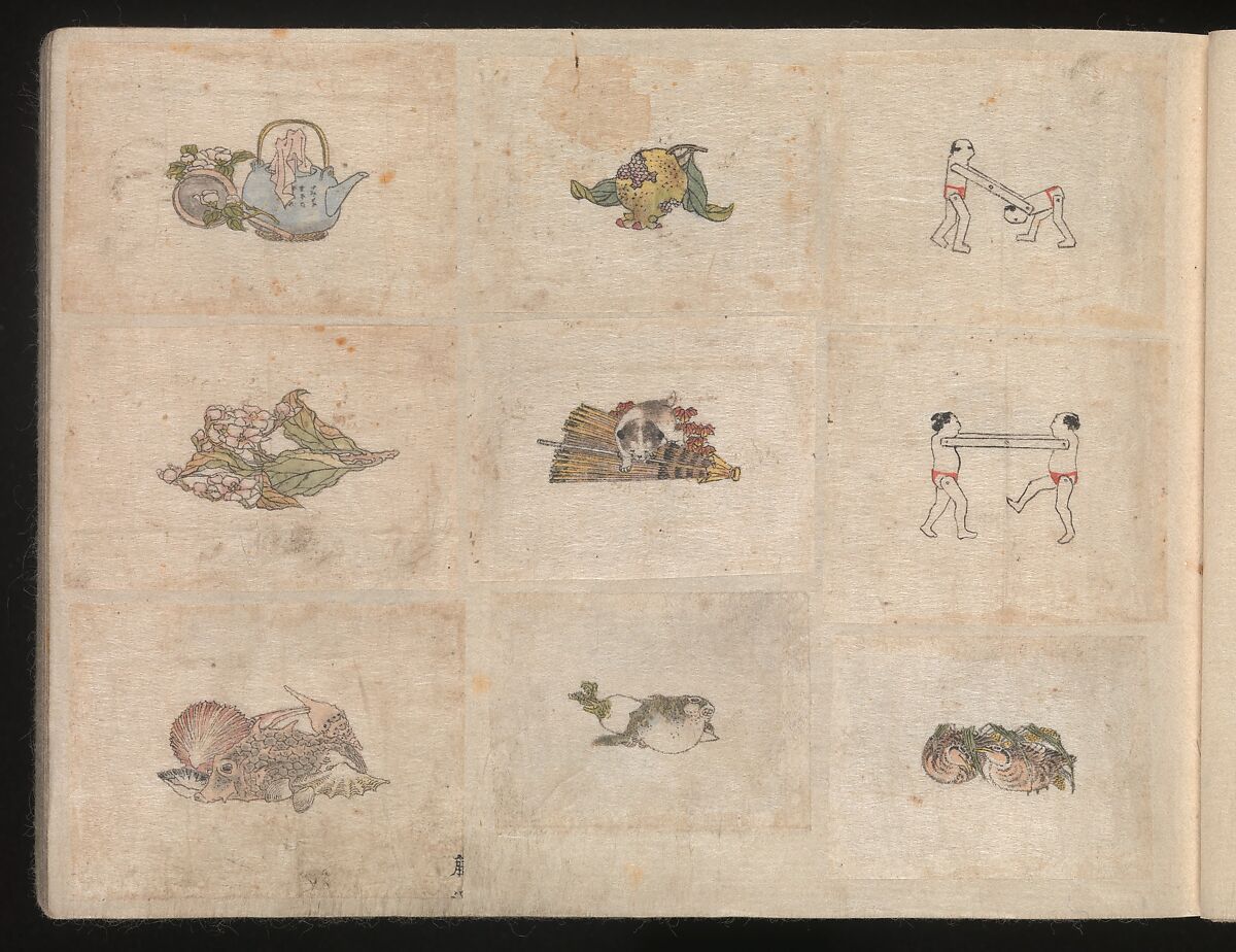 Miniature Drawings for Craftspeople, Katsushika Hokusai (Japanese, Tokyo (Edo) 1760–1849 Tokyo (Edo)), Two albums pasted with 548 drawings; ink and color on paper, Japan