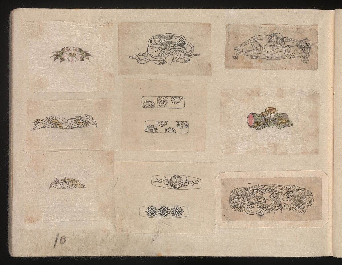 Miniature Drawings for Craftspeople, Katsushika Hokusai (Japanese, Tokyo (Edo) 1760–1849 Tokyo (Edo)), Two albums pasted with 548 drawings; ink and color on paper, Japan