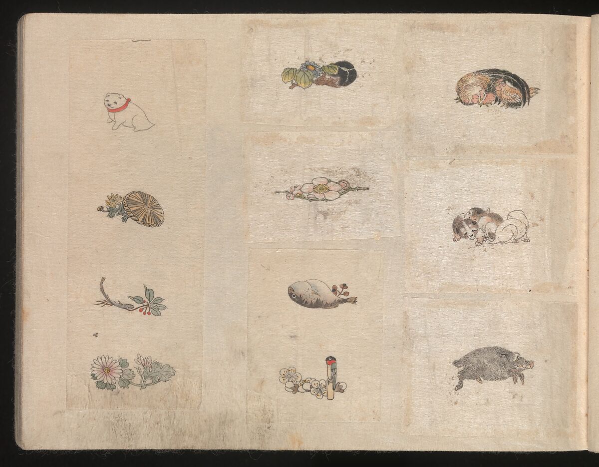 Miniature Drawings for Craftspeople, Katsushika Hokusai (Japanese, Tokyo (Edo) 1760–1849 Tokyo (Edo)), Two albums pasted with 548 drawings; ink and color on paper, Japan