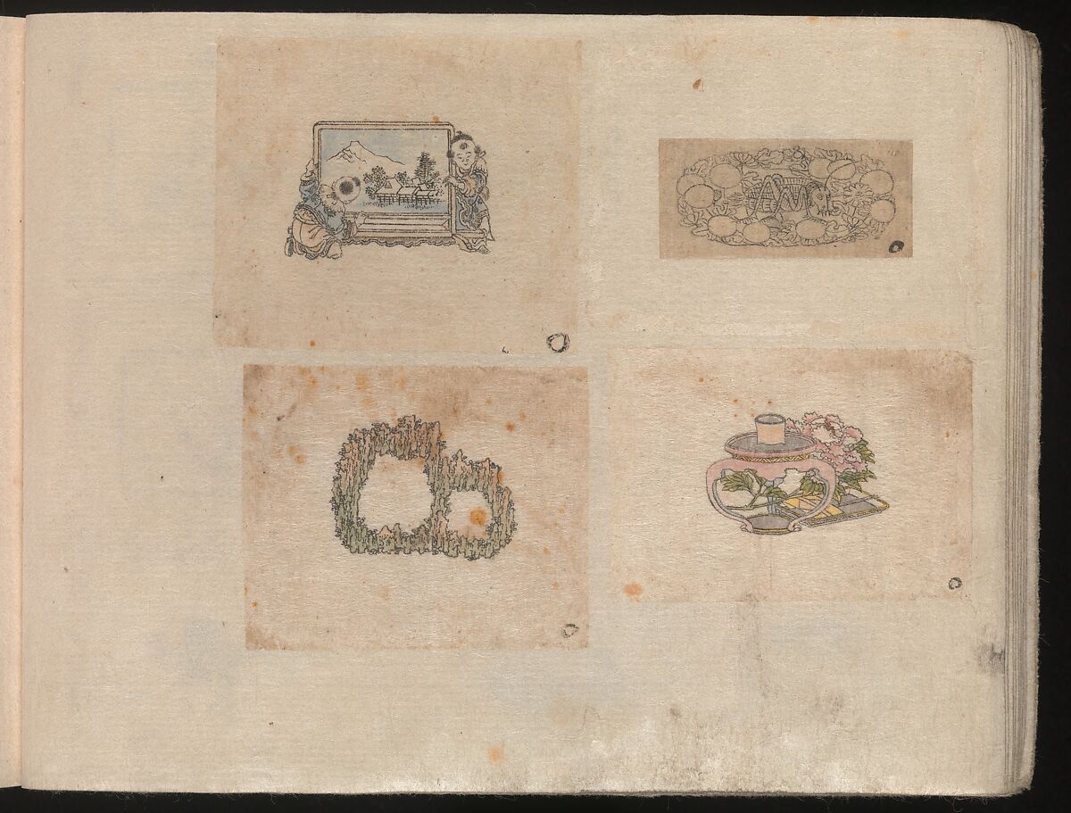 Miniature Drawings for Craftspeople, Katsushika Hokusai (Japanese, Tokyo (Edo) 1760–1849 Tokyo (Edo)), Two albums pasted with 548 drawings; ink and color on paper, Japan