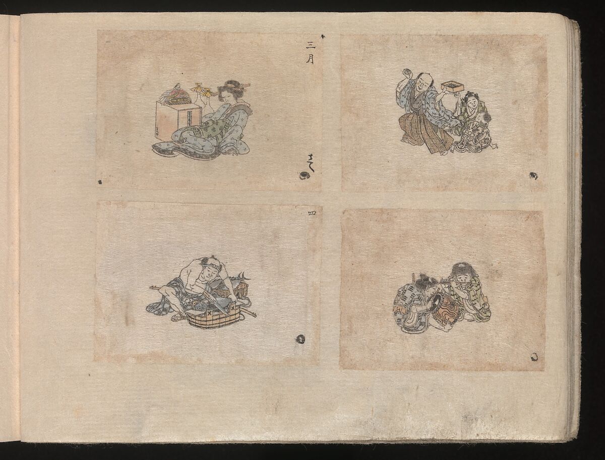 Miniature Drawings for Craftspeople, Katsushika Hokusai (Japanese, Tokyo (Edo) 1760–1849 Tokyo (Edo)), Two albums pasted with 548 drawings; ink and color on paper, Japan