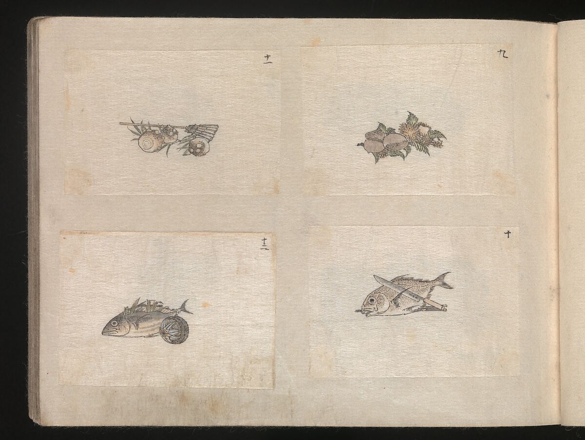 Miniature Drawings for Craftspeople, Katsushika Hokusai (Japanese, Tokyo (Edo) 1760–1849 Tokyo (Edo)), Two albums pasted with 548 drawings; ink and color on paper, Japan