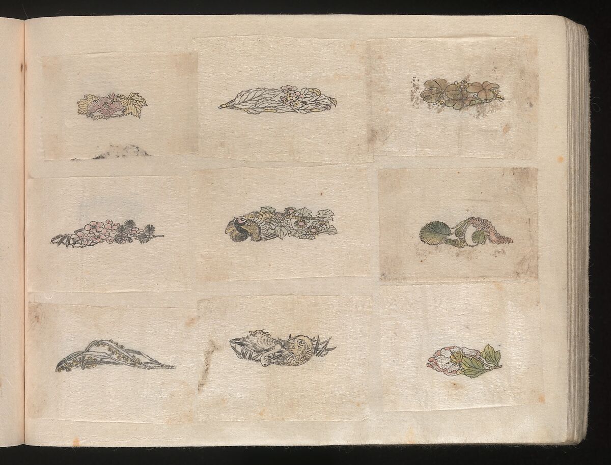 Miniature Drawings for Craftspeople, Katsushika Hokusai (Japanese, Tokyo (Edo) 1760–1849 Tokyo (Edo)), Two albums pasted with 548 drawings; ink and color on paper, Japan