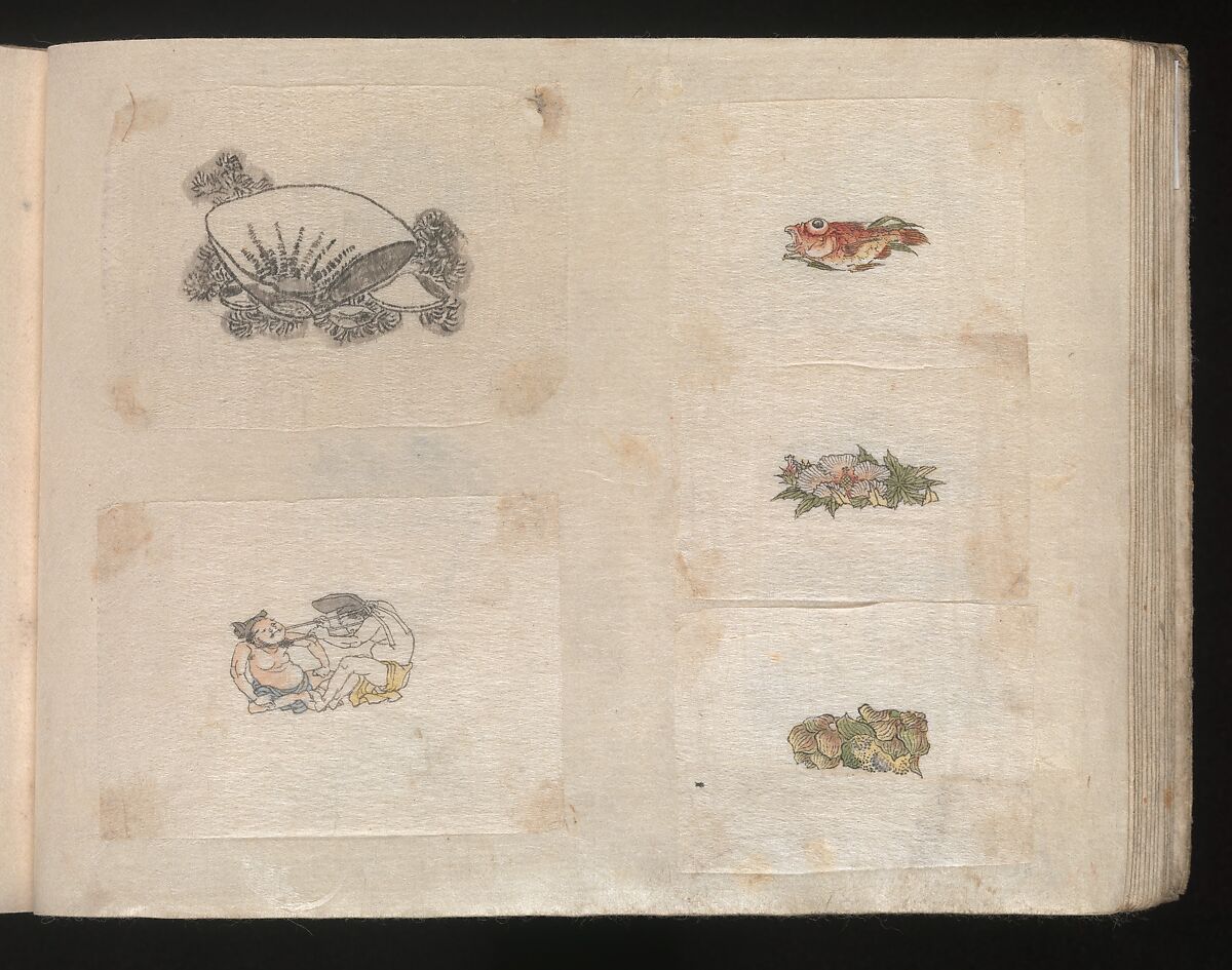 Miniature Drawings for Craftspeople, Katsushika Hokusai (Japanese, Tokyo (Edo) 1760–1849 Tokyo (Edo)), Two albums pasted with 548 drawings; ink and color on paper, Japan
