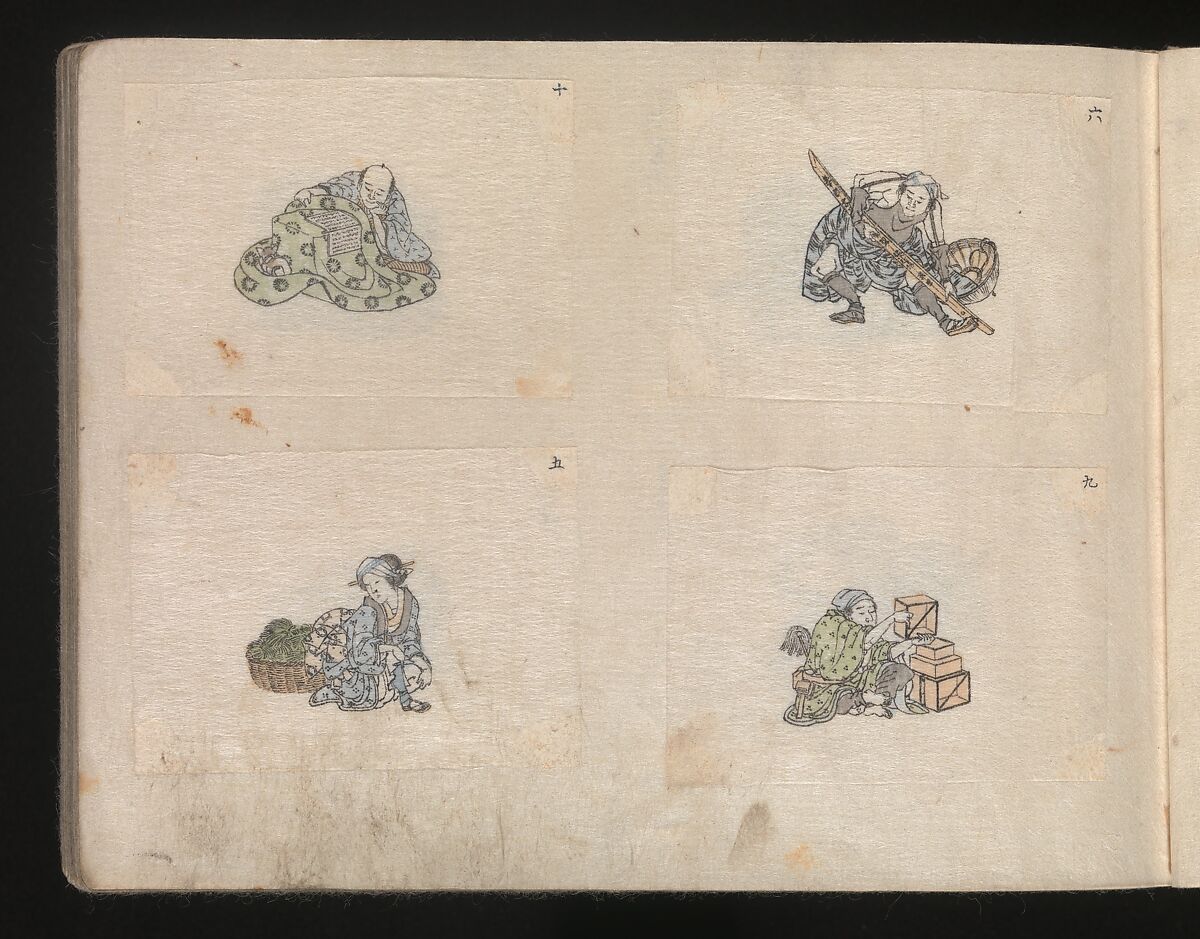 Miniature Drawings for Craftspeople, Katsushika Hokusai (Japanese, Tokyo (Edo) 1760–1849 Tokyo (Edo)), Two albums pasted with 548 drawings; ink and color on paper, Japan