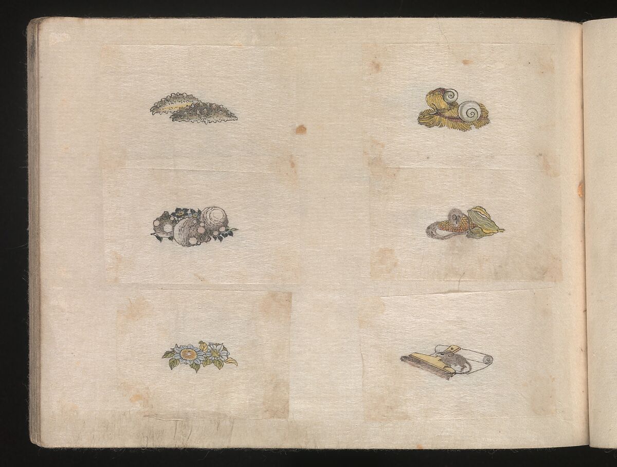 Miniature Drawings for Craftspeople, Katsushika Hokusai (Japanese, Tokyo (Edo) 1760–1849 Tokyo (Edo)), Two albums pasted with 548 drawings; ink and color on paper, Japan