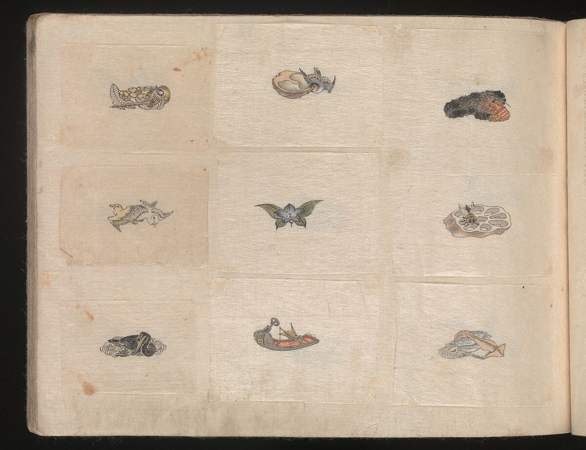 Miniature Drawings for Craftspeople, Katsushika Hokusai (Japanese, Tokyo (Edo) 1760–1849 Tokyo (Edo)), Two albums pasted with 548 drawings; ink and color on paper, Japan