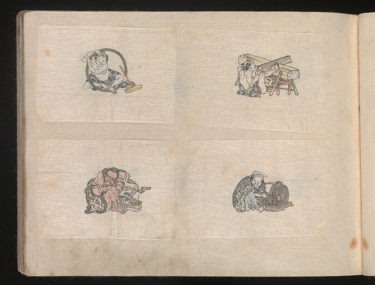 Miniature Drawings for Craftspeople, Katsushika Hokusai (Japanese, Tokyo (Edo) 1760–1849 Tokyo (Edo)), Two albums pasted with 548 drawings; ink and color on paper, Japan