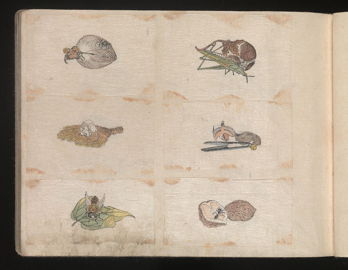 Miniature Drawings for Craftspeople, Katsushika Hokusai (Japanese, Tokyo (Edo) 1760–1849 Tokyo (Edo)), Two albums pasted with 548 drawings; ink and color on paper, Japan