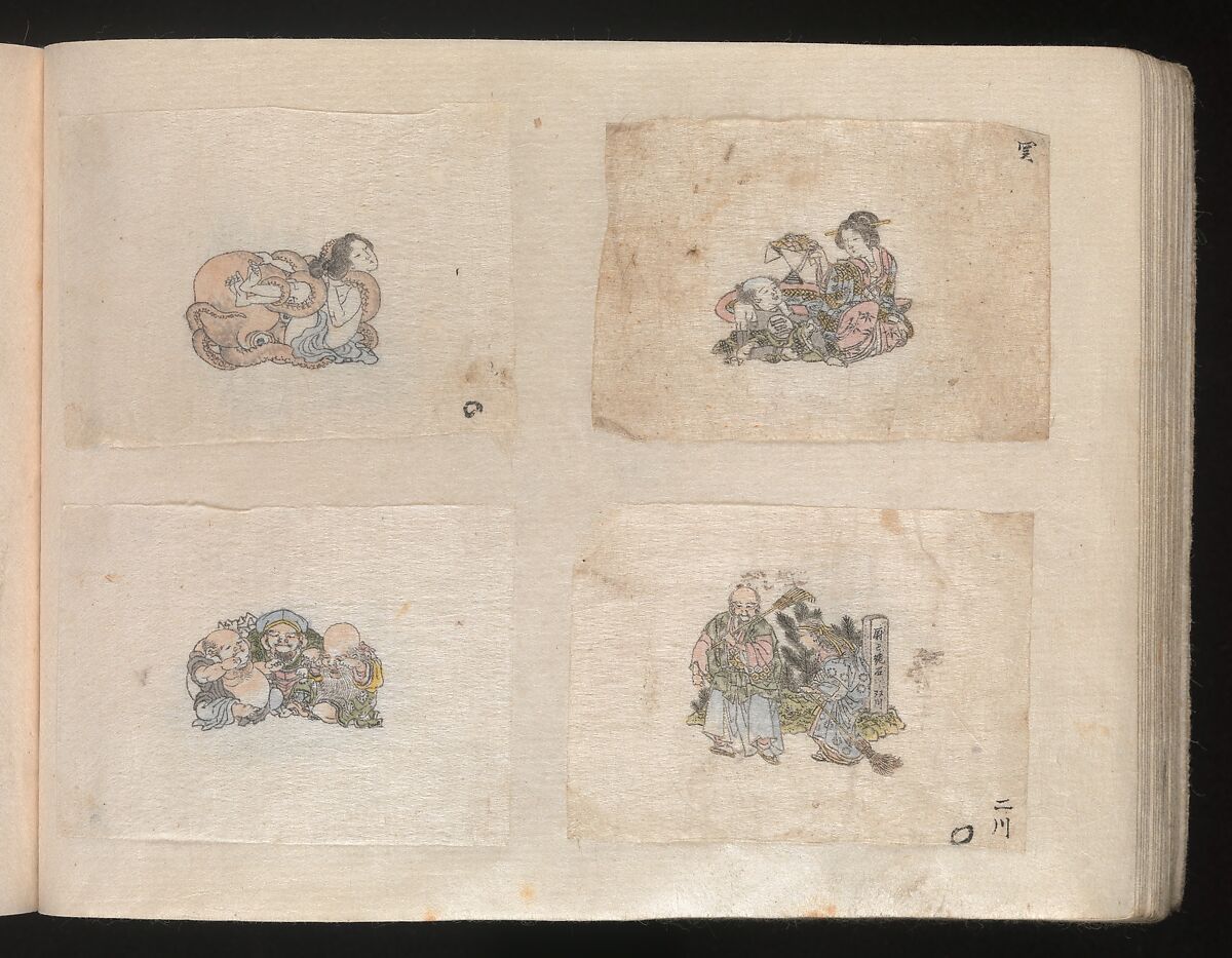 Miniature Drawings for Craftspeople, Katsushika Hokusai (Japanese, Tokyo (Edo) 1760–1849 Tokyo (Edo)), Two albums pasted with 548 drawings; ink and color on paper, Japan