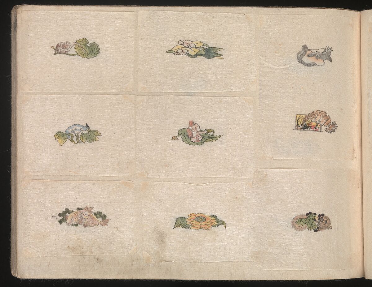 Miniature Drawings for Craftspeople, Katsushika Hokusai (Japanese, Tokyo (Edo) 1760–1849 Tokyo (Edo)), Two albums pasted with 548 drawings; ink and color on paper, Japan