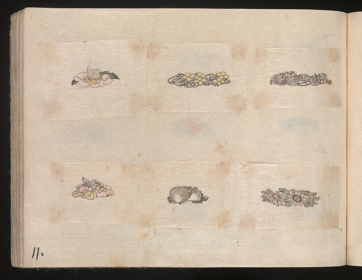 Miniature Drawings for Craftspeople, Katsushika Hokusai (Japanese, Tokyo (Edo) 1760–1849 Tokyo (Edo)), Two albums pasted with 548 drawings; ink and color on paper, Japan