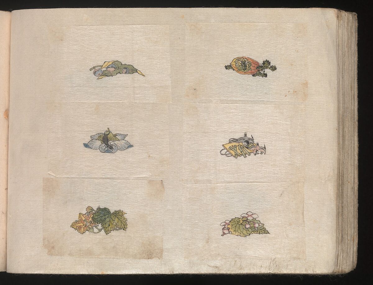Miniature Drawings for Craftspeople, Katsushika Hokusai (Japanese, Tokyo (Edo) 1760–1849 Tokyo (Edo)), Two albums pasted with 548 drawings; ink and color on paper, Japan