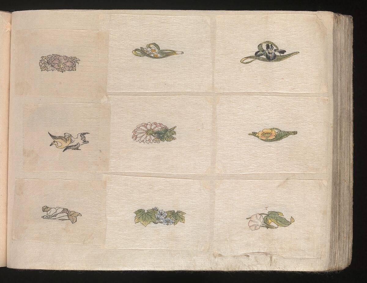 Miniature Drawings for Craftspeople, Katsushika Hokusai (Japanese, Tokyo (Edo) 1760–1849 Tokyo (Edo)), Two albums pasted with 548 drawings; ink and color on paper, Japan